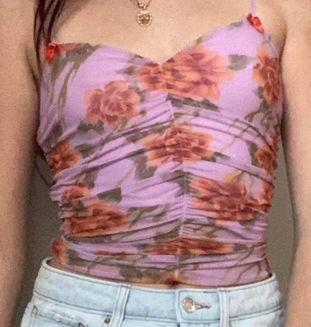 Urban Outfitters Out From Under Pink Tie Dye Mesh Ruched Rosette Cami Top Size L